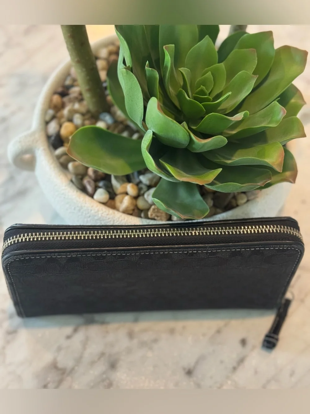 Coach Signature Zip Around Medallion Wallet
